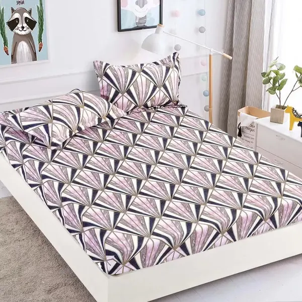 Cearsaf cu elastic, Bumbac FINET, 160/180x200cm, 2 fete de perne 50x70cm, Jojo Home, Multicolor, model elegant