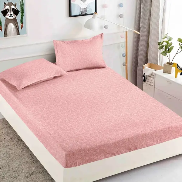 Cearsaf cu elastic, Bumbac FINET, 160/180x200cm, 2 fete de perne 50x70cm, Jojo Home, Roz, trandafiri