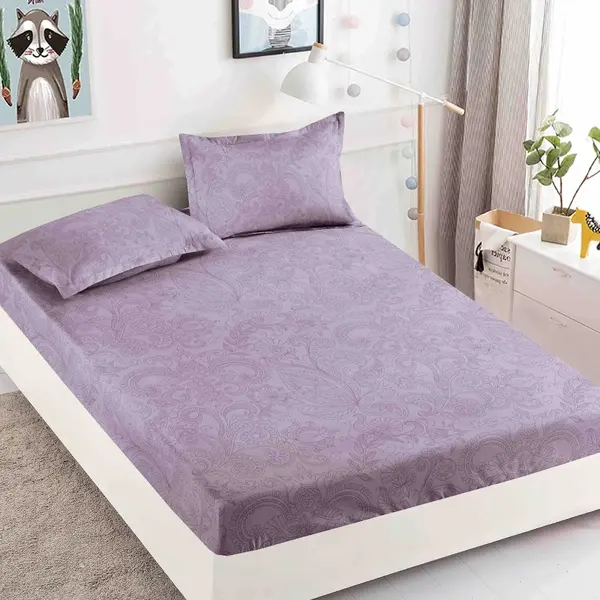Cearsaf cu elastic, Bumbac FINET, 90x200cm, 2 fete de perne 50x70cm, Jojo Home, Gri, Model Floral