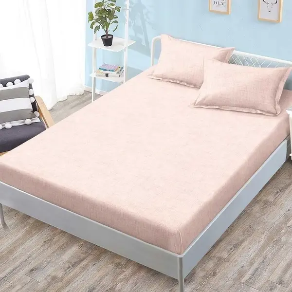 Cearsaf cu Elastic, Bumbac Satinat, 180x200 cm + 2 Fete de Perna 50x70 cm, Piersica