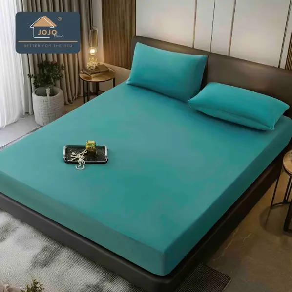 Cearsaf cu elastic, Catifea, 160/180x200cm, 2 fete de perne 50x70cm, Jojo Home, Turquoise