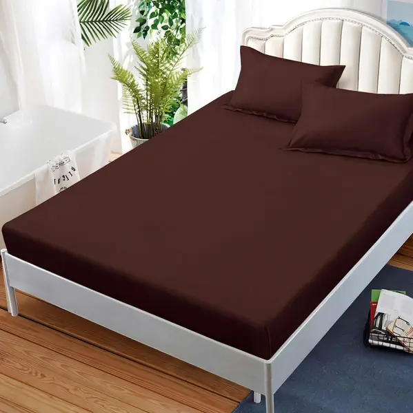 Cearsaf cu elastic, FINET, 180x200cm, 2 fete de perne 50x70cm, Maro