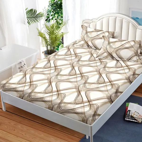 Cearsaf cu elastic, FINET, 180x200cm, 2 fete de perne 50x70cm, Maro, abstract