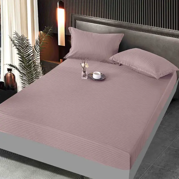 Cearsaf cu Elastic, JoJo Home, Damasc Finetat, 160x200 cm, 2 Fete de Perna 50x70 cm, Roz Prafuit