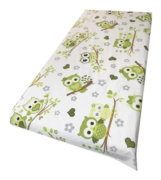 Cearsaf cu elastic roata 120x60 cm Bufnite indragostite cu verde