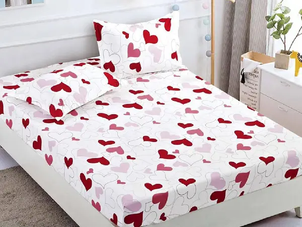 Cearsaf de pat cu elastic si 2 fete de perna, Lovable, 180x200cm (Finet)