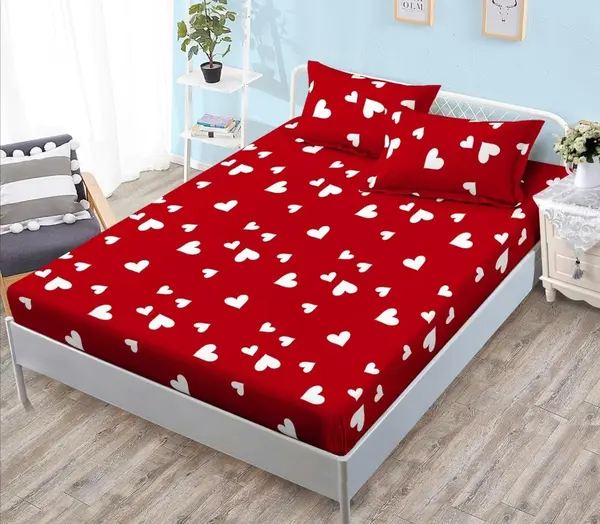 Cearsaf de pat cu elastic si 2 fete de perna Red Love 180x200 cm (Finet)