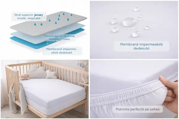 Cearsaf impermeabil cu elastic Danpol din jersey pentru copii si bebelusi, respirabil, antialergic, lavabil, 120 x 60 cm