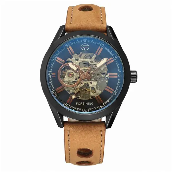 Ceas barbatesc Forsining, curea din piele maro, mecanism automatic-mecanic, stil Business + cutie cadou