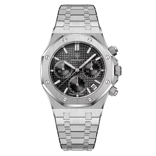 Ceas barbatesc Poedagar CS1835, otel inoxidabil, argintiu, cadran negru