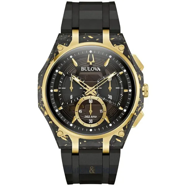 Ceas Bulova Bulova 98A328 Mens Watch Curv Carbon & Gold Chronograph 44mm 3ATM