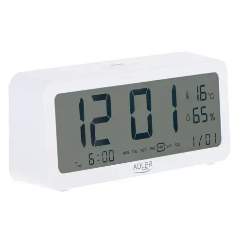 Ceas cu alarma Adler AD 1195w, Indicator temperatura si umiditate (Alb)