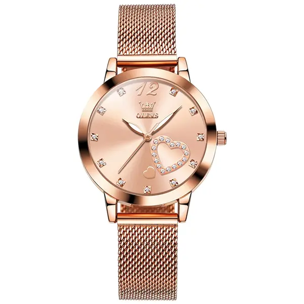 Ceas de dama Olevs CS1641, otel inoxidabil, rose gold, cadran roz