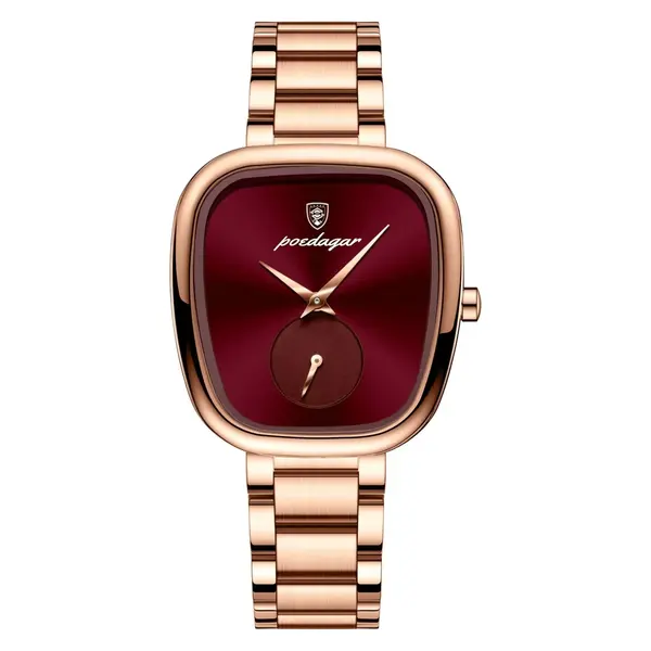 Ceas de dama Poedagar CS1895, otel inoxidabil, rose gold, cadran visiniu
