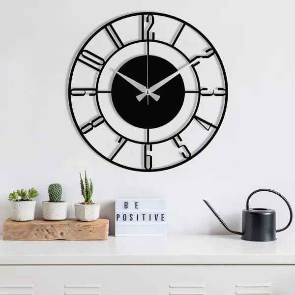 Ceas de perete decorativ din metal Enzoclock Negru 48x48 cm