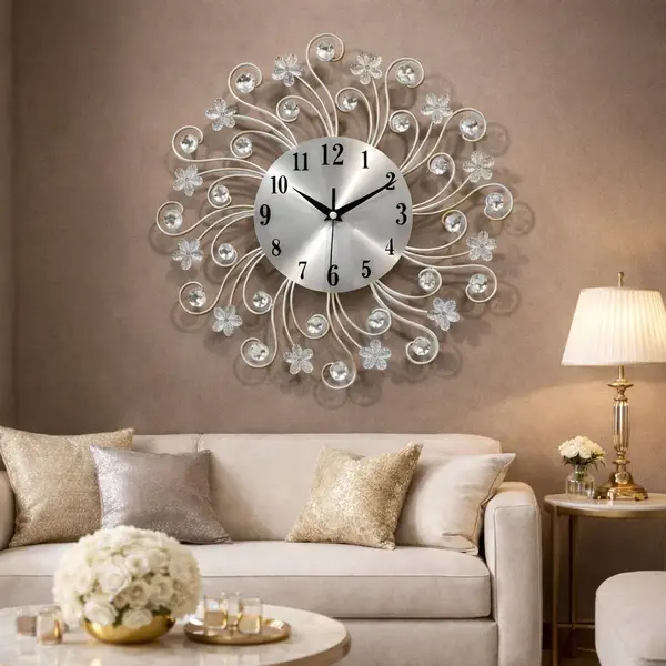 Ceas de perete decorativ tip soare cu floricele 38 cm