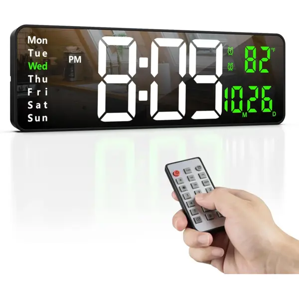 Ceas de perete digital LED, afisaj mare, control la distanta