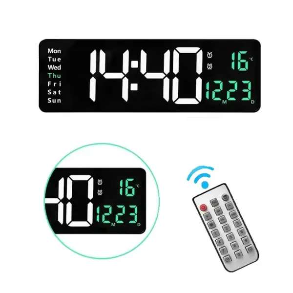 Ceas de perete digital LED, afisaj mare, control la distanta