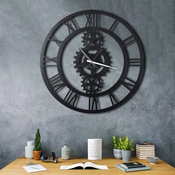 Ceas de perete Gear XL, Negru, 70x70 cm
