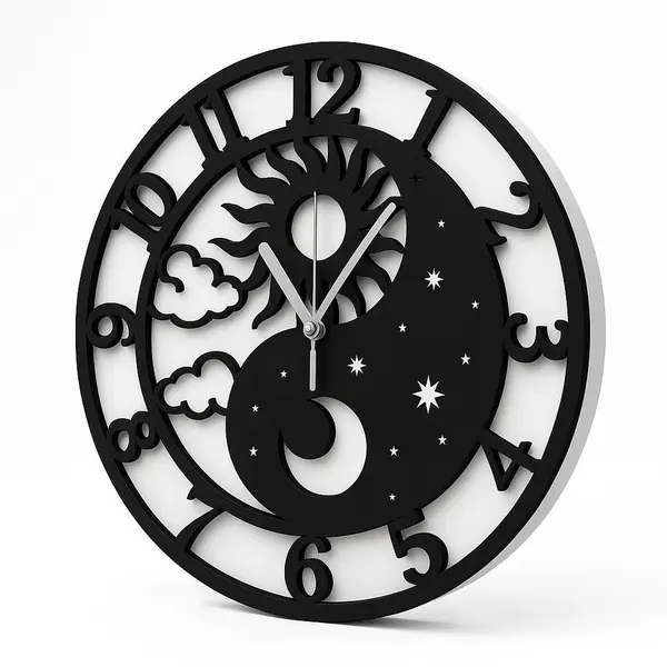 Ceas de perete Yin Yang cu Soarele si Luna, Stil Feng Shui