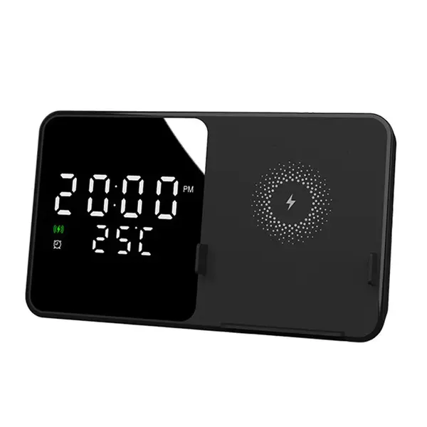 Ceas desteptator cu incarcare wireless 5W si afisaj temperatura in timp real