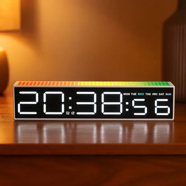 Ceas Electronic LED cu 2 Moduri de Afișare 9 Culori si Functie Pickup Reactiva la Sunet
