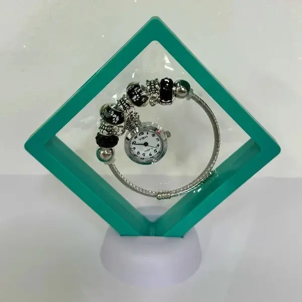Ceas elegant Silver VSH cu pandativ, margele tip Murano si bratara reglabila, Verde