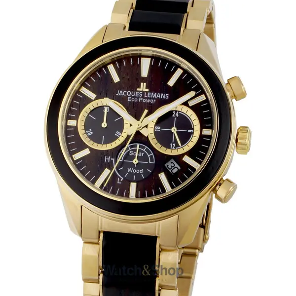 Ceas Jacques Lemans Jacques Lemans 1-2115L Eco Power Wood Mens Watch Chronograph 44mm 10ATM