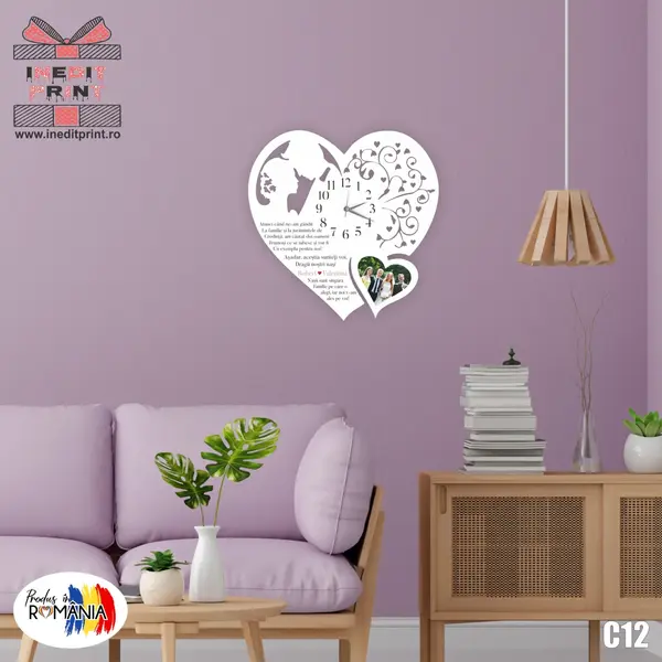 Ceas personalizat cu fotografie si text C12- 30x30cm