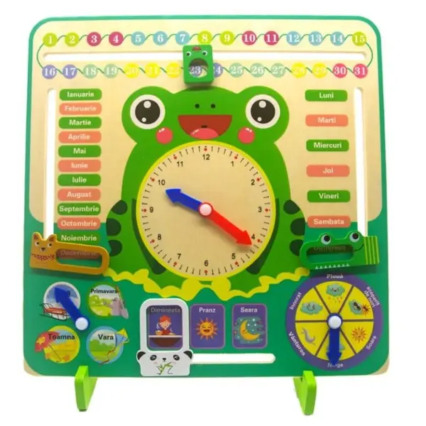 Ceas si calendar educativ din lemn in limba romana - invatare timp, anotimpuri si zile