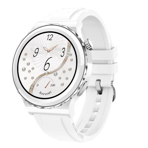 Ceas Smartwatch E23, Ecran tactil de 1,32 inch, BT CALL, curea silicon, capacitate baterie 220mAh, memorie ROM 256KB, RAM 192KB Flash, 64MB, oxigen in sange, ritm cardiac, monitorizare activitati, player muzica, alb