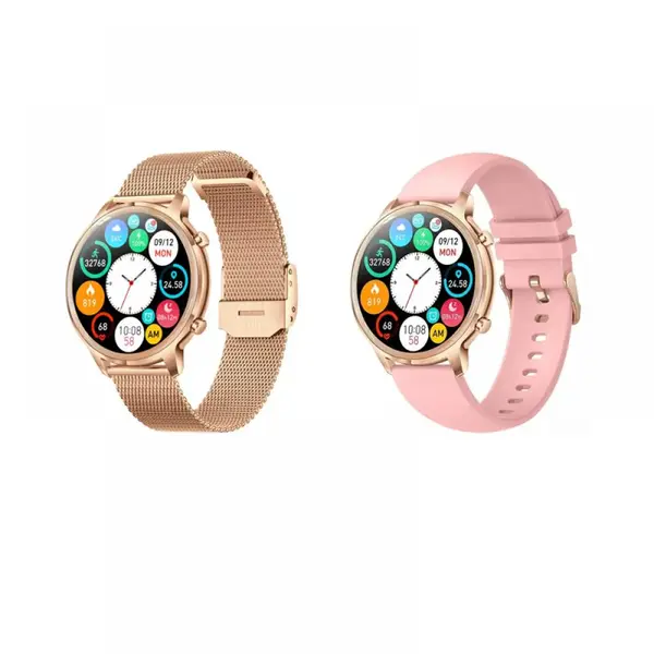Ceas Smartwatch T18, Ecran tactil de 1,32 inch, BT CALL, 2 Curele Silicon si Metallic Gold, capacitate baterie 200mAh, memorie: 512KB + 64KB Plug-in 64Mb, Notificari, monitorizare activitati, player muzica