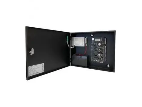 Centrala de control acces si pontaj pentru o usa bidirectionala cu cabinet metalic CCA3-1-2+CAB4-PS5-WH