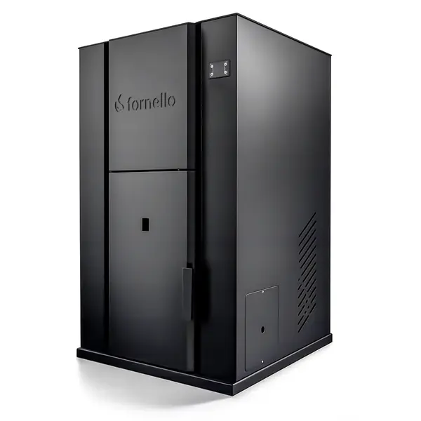 Centrala monobloc pe peleti Fornello Pellet King 35 kw complet echipata pentru incalzire, pompa, vas de expansiune, supapa de siguranta, automatizare, tiraj fortat, buncar peleti 80 kg, aprindere automata, Clasa energetica