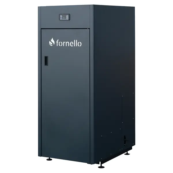 CENTRALA PE PELETI FORNELLO KING PLUS 30 KW, echipata cu: pompa de circulatie, vas de expansiune, supapa de siguranta, automatizare, rezervor pentru peleti 125 kg, creuzet din fonta, tiraj fortat