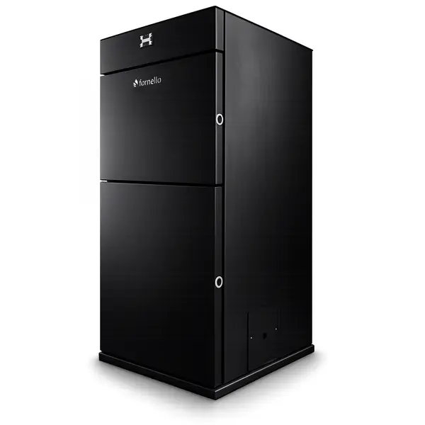 Centrala peleti Fornello Pellet King 30 kw, complet echipata pentru incalzire, pompa circulatie, vas expansiune, automatizare , telecomanda, buncar peleti 70 kg, tiraj fortat, culoare neagra , aprindere automata, curatare facila, pana la 200 mp