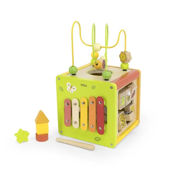 Centru activitati PolarB Viga, lemn, xilofon, sortator forme, 5 in 1, multicolor KID447167, la doar 191,00 lei
