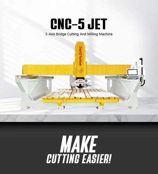 Centru de lucru CNC in 5 axe, pentru procesare piatra, granit, marmura, etc. - Wanlong CNC-JET-5-DXF