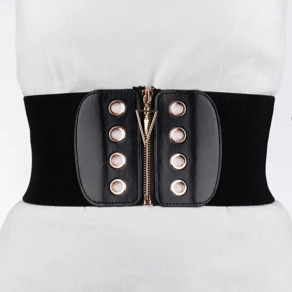 Centura corset lata din piele ecologica cu fermoar si capse in fata si elastic la spate