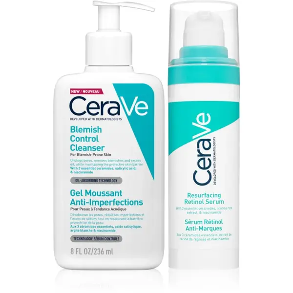 CeraVe Control Cleanser & Retinol Serum Duo set impotriva imperfectiunilor pielii cauzate de acnee