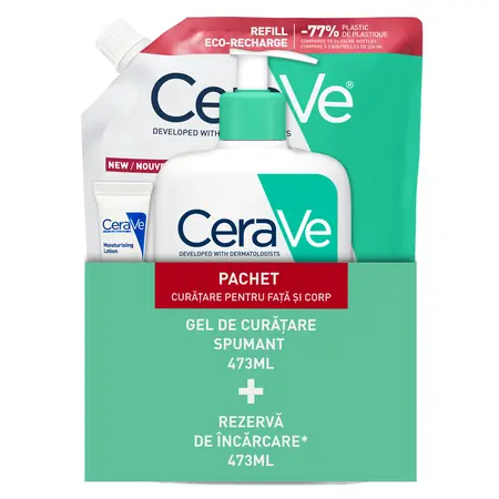 Cerave Pachet Gel spumant de curatare 473 ml + Rezerva Gel spumant de curatare 473 ml