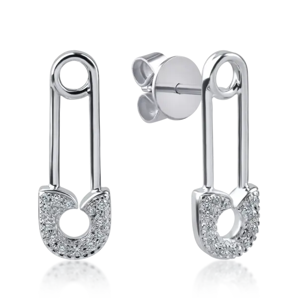 Cercei ac de siguranta din aur alb cu diamante de 0.17ct