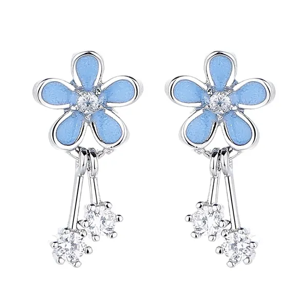 Cercei argint 925, JW1266, model floare, placati cu rodiu