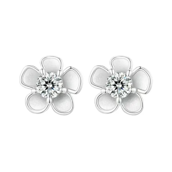 Cercei argint 925, JW1842, model floare, placati cu rodiu