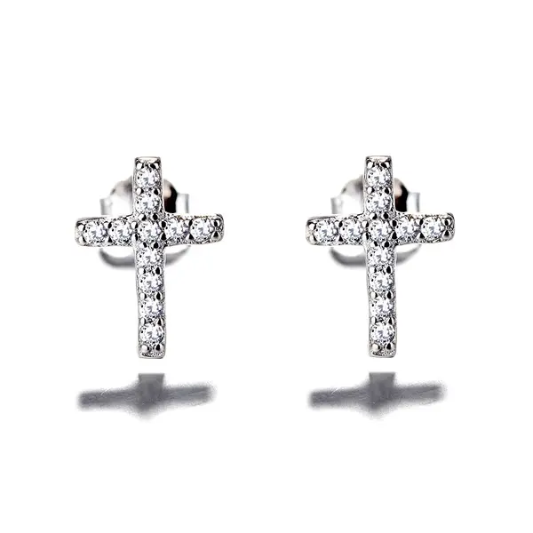 Cercei argint 925, JW690, model cruce, placati cu rodiu