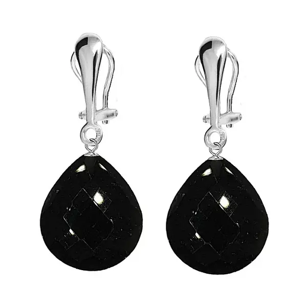 Cercei Argint, Tip Clips, cu Pietre Semipretioase Naturale de Obsidian Fatetat