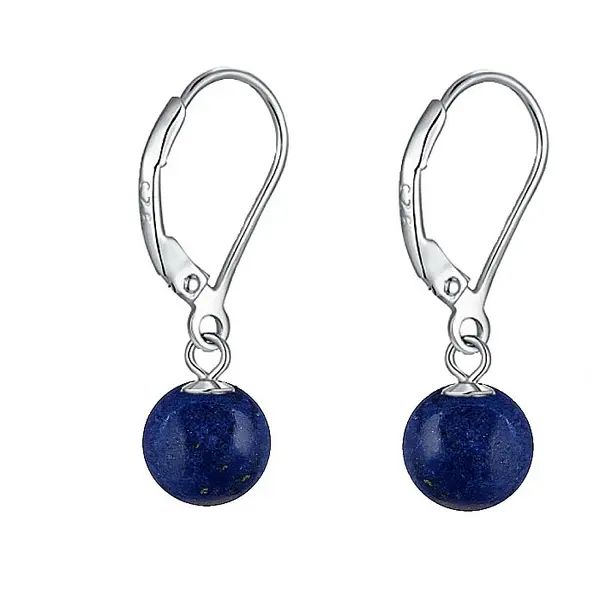 Cercei Argint, Tortita Inchisa, cu Pietre Semipretioase Naturale de Lapis Lazuli de 8 mm
