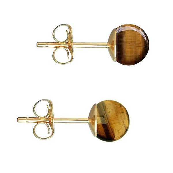 Cercei Aur Galben de 14 karate, Tip Surub, cu Pietre Semipretioase Naturale de Ochi de Tigru de 6 mm