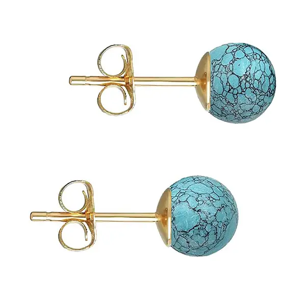 Cercei Aur Galben de 14 karate, Tip Surub, cu Pietre Semipretioase Naturale de Howlit de 6 mm