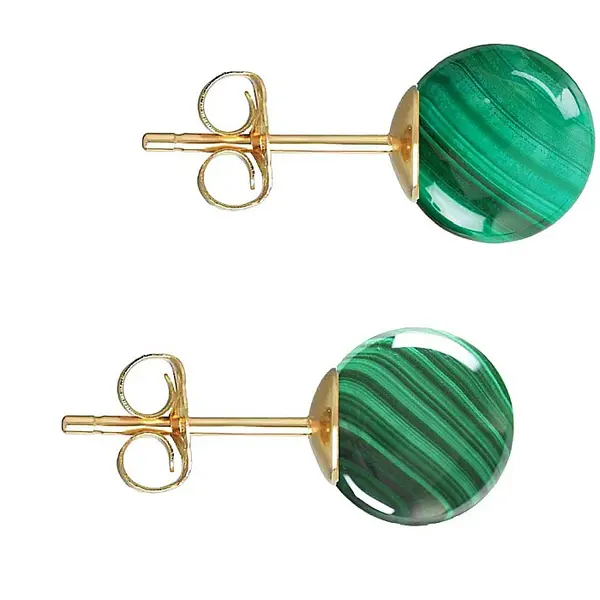 Cercei Aur Galben de 14 karate, Tip Surub, cu Pietre Semipretioase Naturale de Malachit de 10 mm